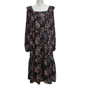 Hayden Los Angeles Womens Dress M Black Floral Ruffle Tiered‎ Square Maxi Shift